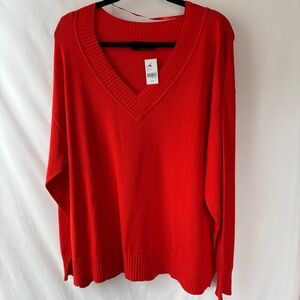 Lane Bryant NWT Sz 22-24 Women’s Orange Red Vneck Pullover Rayon Blend Preppy